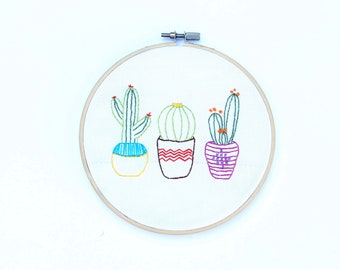 cactus embroidery kit, gifts, succulent sewing, modern stitch, hand embroidery, easy embroidery, kids crafts, letterbox gifts