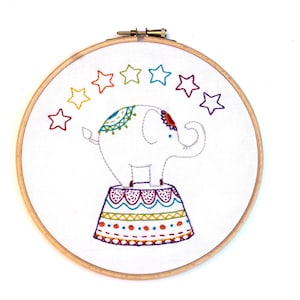 Circus elephant hand embroidery kit, craft kit, decor, stitch kit, sewing kit, needlepoint kit, crafts, letterbox gifts