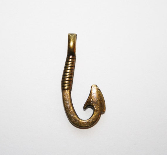 brozne fish hooks Fish Hooks, Antique Brass Fish Hooks Charms, Connectors, Fish Hooks Charm,  Fish Hook Pendant - 13x31mm - 10pcs
