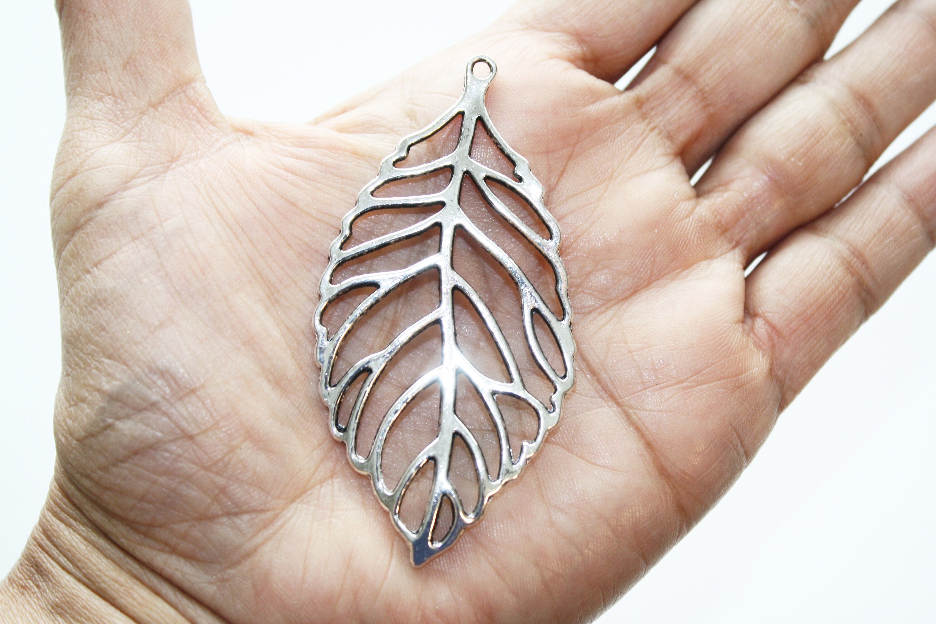 Metal Leaf Charm Leaf Pendant Silver Hollow Out Leaf Pendant Etsy