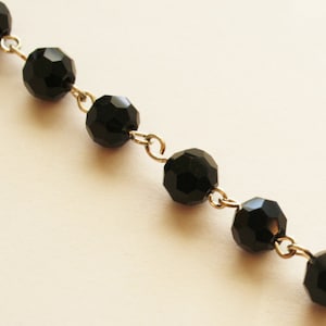 Rosary Chain, Black Round Beaded Chain - 8mm Beads on Silver Links - Rosary Chain - 1 Feet - #549 (24)