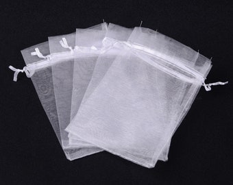 Organza Bags, Rectangle, White, about 3"X4". Sheer Drawstring, Jewelry Pouches Wedding Party Favor Bags, Candy Bag, 19 Bags -#092