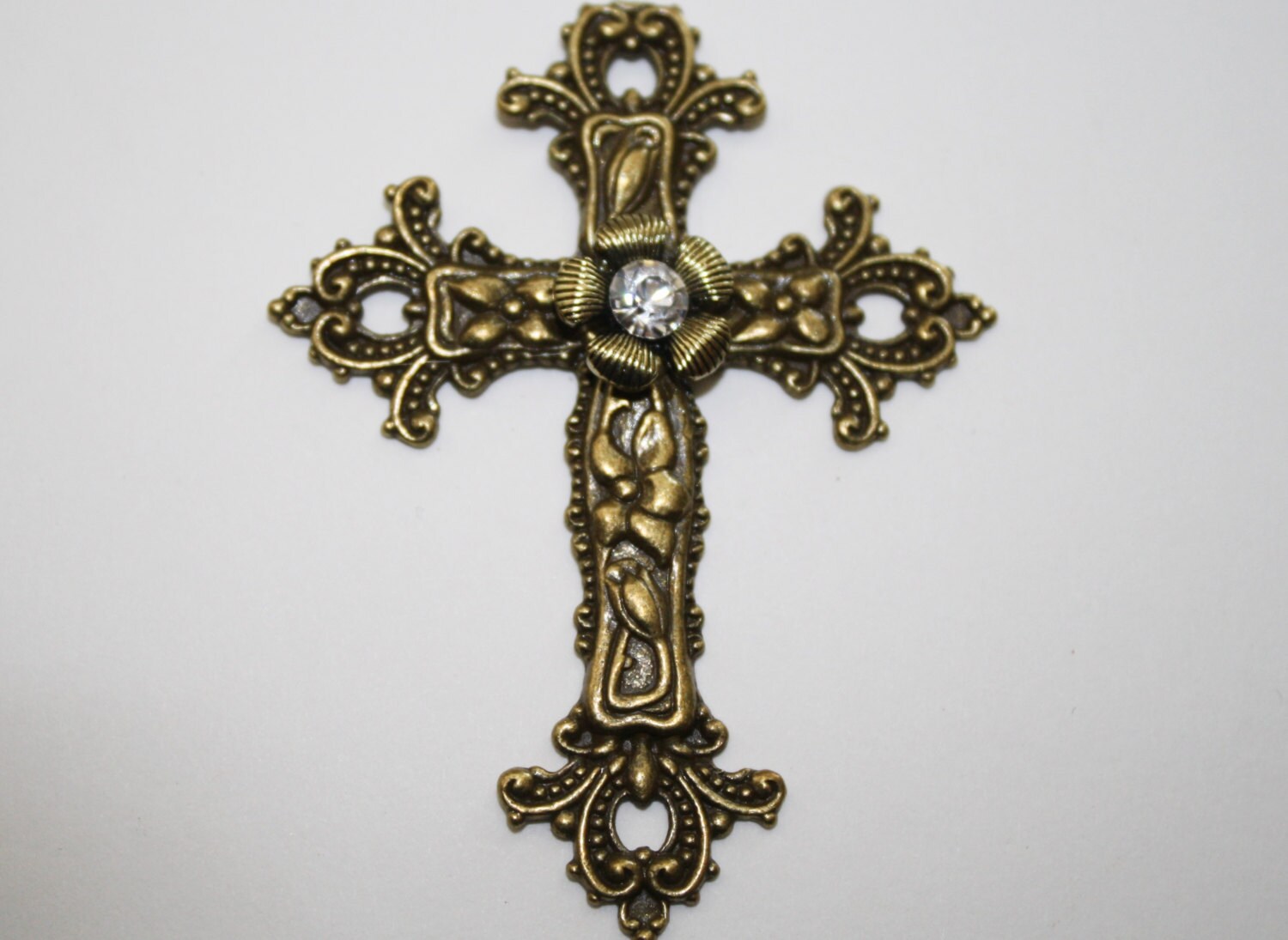 Large Antique Brass Cross Pendant With Center Etsy