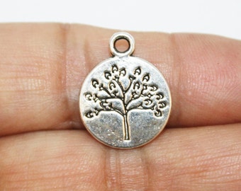 Silver Tree Charm, Round Tree Pendant, Tree of Life Rectangular Pendant, Tree Pendant - 14mm - 10ct - #696