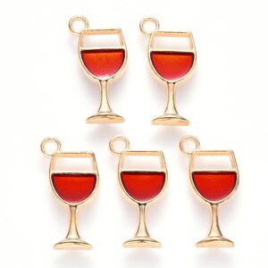 Alloy Enamel Pendants, Goblet, Red Wine, Wine Charm, Light Gold, Red, 19x10x2mm - 5ct - #131
