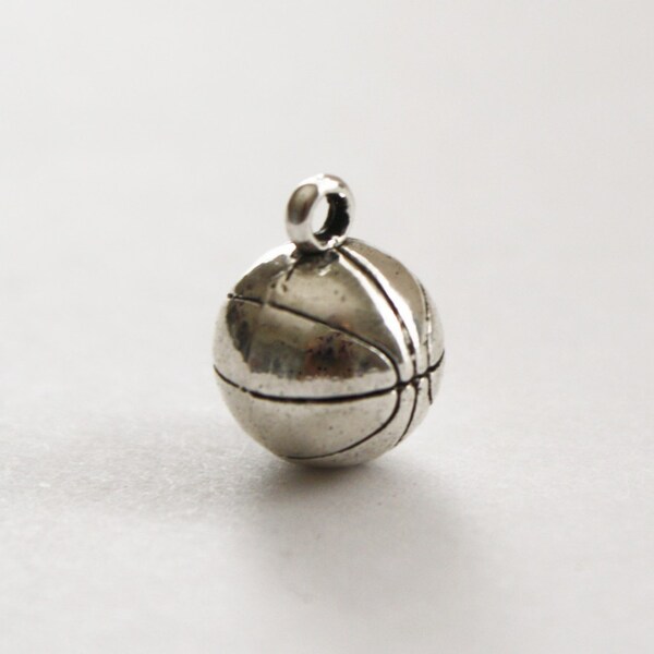 Basketball Charms, Ball Charms, Antique Silver Charm, 3-D Charm, Basketball Pendant, Wholesale Charm 14x10mm - 9ct - #404