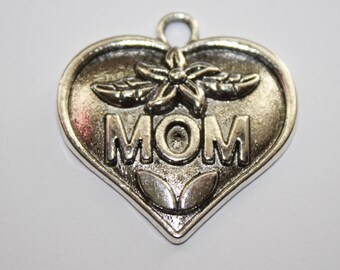 Mom Heart Charms Pendant Silver - 30x26mm - 10ct - #267