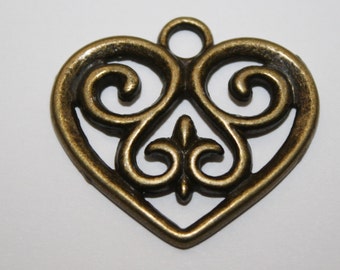 Heart Charms Pendant Brass - 29x33mm - 6ct - #306