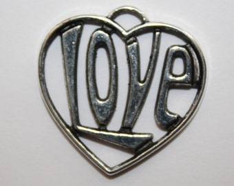 Heart Love Charms Pendant Silver - 27x23 mm - 12ct - #303