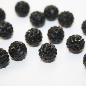 Shamballa Beads, Shamballa Bracelet Beads, Polymer Clay Paved Crystal  Black Beads - 12mm - 10ct - #235