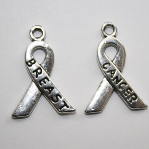 Ribbon Charm, Breast Cancer Ribbon, Silver Ribbon Charms,  - 16x23mm - 20ct - #438