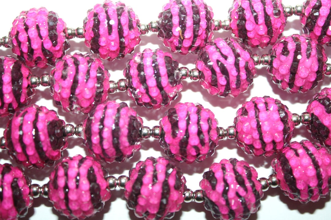 Zebra Rhinestones Zebra Black and Pink Chunky Rhinestone Resin Beads - 18mm - 10ct - #538 ...