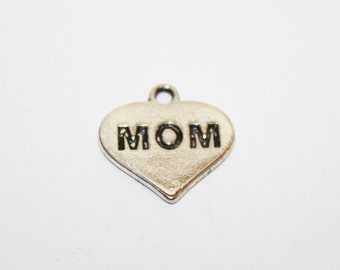 Mom Heart Charms Pendant Silver - 15x15mm - 10ct - #640