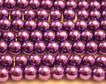Purple Glass Pearl Beads - 10mm - 43ct