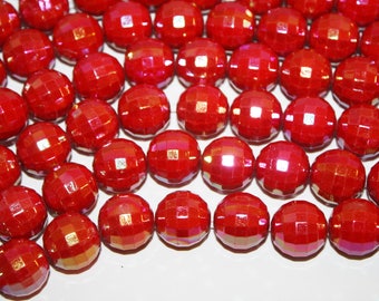 Red Disco Ball Chunky Acrylic Beads - 16mm - 20 beads - D259