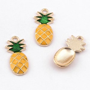 Alloy Enamel Pendants, Pineapple, Light Gold, 25x10mm  - 10ct - #154