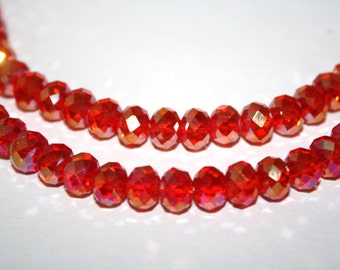 Red AB Faceted Rondelle Crystal Glass Beads - 8x6 mm - 50ct - D253