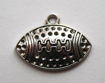 Football Charms , Antique Silver Tone Football Charm Pendants - 25x18mm - 10ct -#587