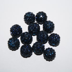 Shamballa Beads, Shamballa Bracelet Beads, Polymer Clay Paved Crystal  Dark Blue Beads - 12mm - 10ct - #616