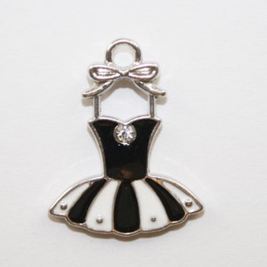 Dress Charm, White Dress Charm, Black Dress Charm, Enamel Dress,  Bracelet Charms  20x16mm - 3ct  -#417