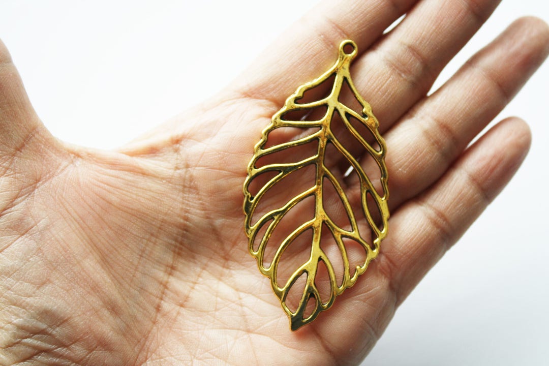 Metal Leaf Charm, Leaf Pendant, Gold Hollow Out Leaf Pendant 71x35 Mm