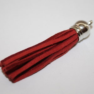 Red color Suede Leather Tassels charms pendant - 10ct - 57mm - #330