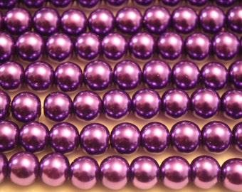 Purple Glass Pearl Beads - 8mm - 48ct