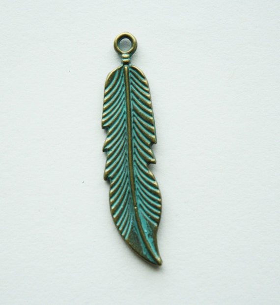 Feather Pendant, Silver, Charm, Pewter, Blue Pita - 45x10mm - 6ct -#473