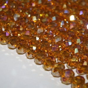 Amber Golden Faceted Rondelle Crystal Glass Beads - 10x8mm - 35ct - D218