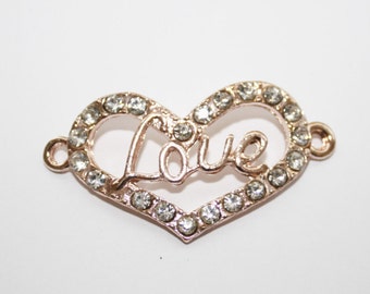 Love Connector Curved, Love Connector Curved With Clear Rhinestone Pendant, Charms  - 50x21mm - ct - #639