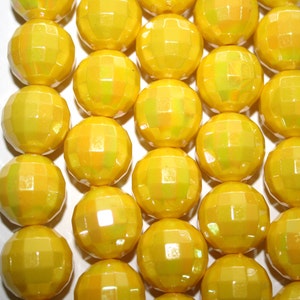 Yellow Disco Ball Chunky Acrylic Beads - 20mm - 15 beads - D161