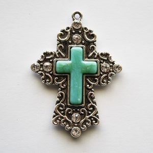 Cross Pendant with Turquoise Cross Center - 54x40mm - 2ct - #271