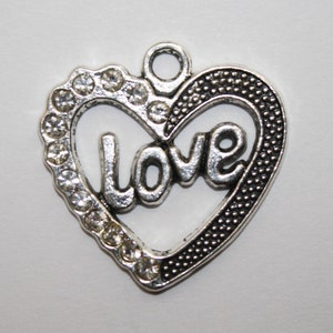 Heart Charms, Heart Love Rhinestone Charms, Love Heart Charms,  - 24x24mm - 5ct - #278