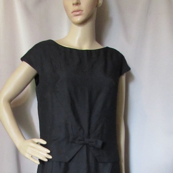 Vintage Clothing Classic Design Black Linen Like Two Piece Set Straight Skirt Cap Sleeve Top Summer Outfit Spring Outfit Vintage Fashions