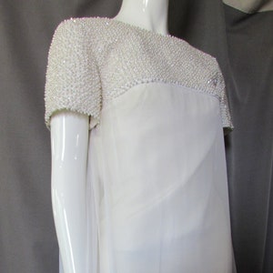 Vintage Dress Evening Wear Oyster Tone Floaty Chiffon Beaded Yoke Beads Sequins Short Length Tubular Underskirt Vintage Clothing 1990 Style