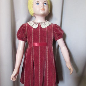 Vintage Child Dress Florence Eiseman Cranberry Paisley Soft Velvet Lace Collar Satin Ribbon Belt Puff Sleeve Size 4