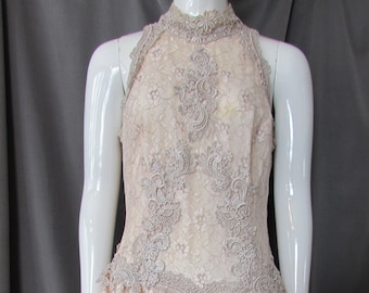 Lace Dress Formal Dress Cache Brand Bari Protes Ashes of Rose Pink Gray Lace Applique Late 20th Century Early 21st Century Vintage Clothing
