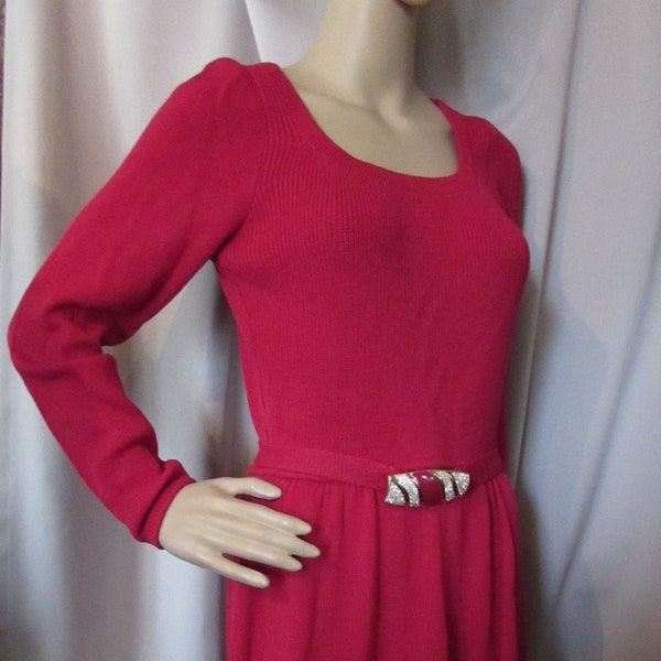 SALE Knit Dress Cherry Red St John Marie Gray Made in USA Office Dress Office to Dinner Dress