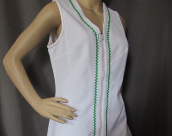 Tennis Dress Jantzen Brand Pickleball Dress White Color Green Rick Rack Sportswear Clothing Made in USA Size 14