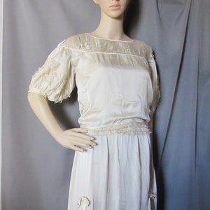SALE 1930 Era 1920 Style Formal Dress Cream Tone Lace Yoke Lace Skirt Panels Lacy Sleeves As Is Graduation Dress Special Event Dress