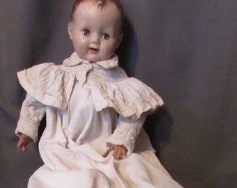 Victorian Era Infant Coat Large Doll Size Cream Tone Wide Ruffle Cape Flannel Lined Christening Length Antique Child Clothing