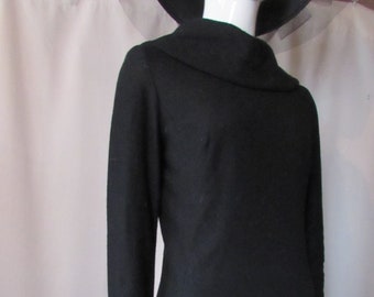 Vintage Dress Black Dress Knit Fabric Cowl Neck S Eisenberg California Office Dress Long Sleeves