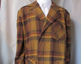 SALE Vintage Jacket Pendleton Mills Earth Tone Plaid  Blue Label Brown Rust Size Large Unisex Jacket