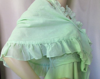 Long Gown Mint Green Halter Top Smocked Bodice Flounced Skirt Ruffled Shawl Lightweight Cotton Summer Wear Vintage Clothing 1970 Style