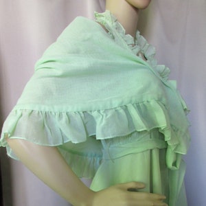 Long Gown Mint Green Halter Top Smocked Bodice Flounced Skirt Ruffled Shawl Lightweight Cotton Summer Wear Vintage Clothing 1970 Style