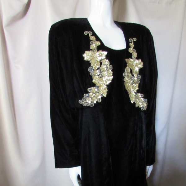 Formal Wear Black Velvet Sheath Black Velvet Jacket Gold Sequin Embellishment Alex Evenings Plus Size Size 18W