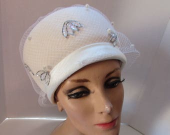 Vintage Winter Hat Winter White Wool Silver Sequins Glenover Hat Henry Pollak Design Mr. Richard Hat Bubble Hat 1960 Style Vintage Fashion
