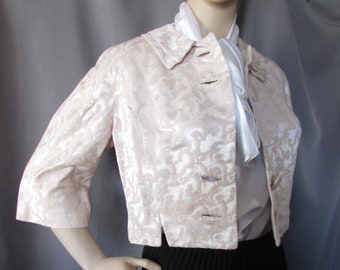 SALE Vintage Jacket Brocade Jacket 1960 Era Cream & Latte Double Collar Raglan Sleeves Short Length Self Fabric Buttons Princess Seams