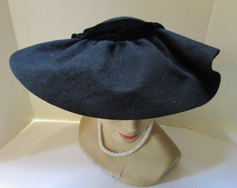 Vintage Hat Black Hat Wide Brim Black Felt Curvy Brim Portrait Hat Carson Pirie Scott Museum Deaccession Mid Century