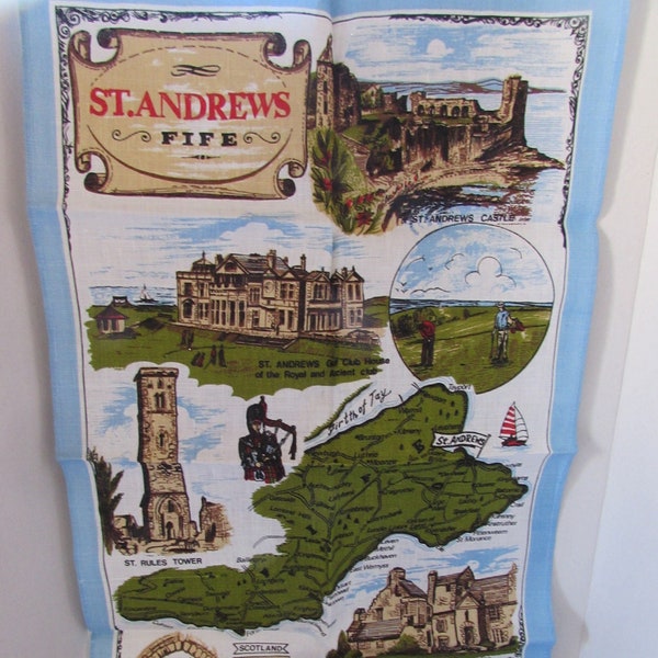 Souvenir Towel Scotland Souvenir St Andrews Fife Linen Towel Made in UK St Andrews Castle Golf Club Queen Mary's House